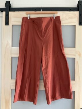 LOFT Rust Wide Leg Cropped Pants Size 14 High Rise Pleated Lyocell Cotton
